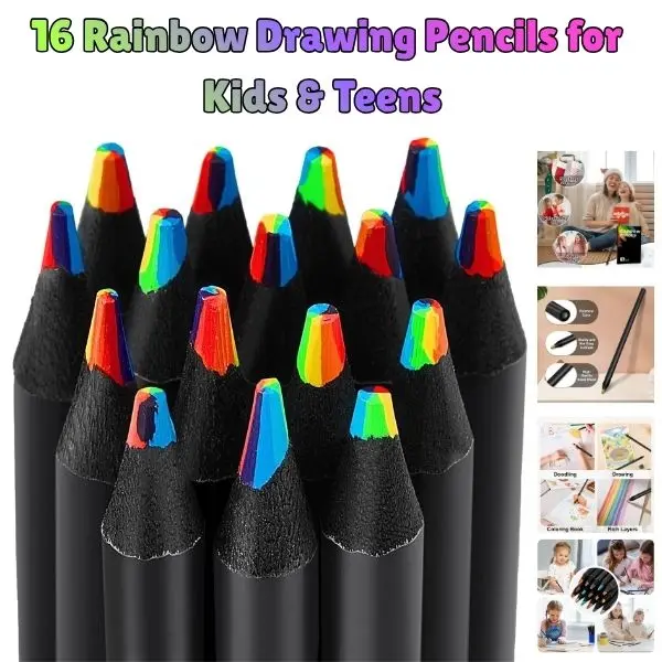 16 Rainbow Drawing Pencils for Kids & Teens – Colored Art Supplies for Ages 4-12, Creative Coloring Set, School Supplies & Perfect Summer Gift