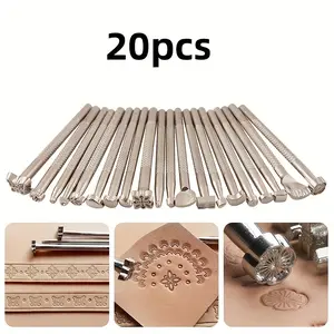20-Piece Leather Stamping Tool Set, Multi-Shape Saddle Making Punch Group, Ideal for Leather Carving Handmade DIY Crafts Projects