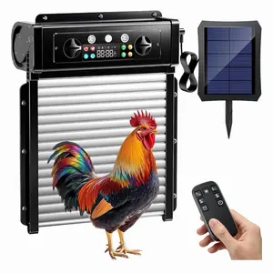 Automatic Chicken Coop Door Solar Powered, Roll-Up Chicken Door with Timer & Light Sensor, Anti-Pinch Safety Auto Chicken Door with Remote Control, Weatherproof Aluminum Coop Door (Black1)