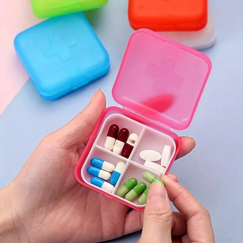Portable Mini Pill Box, 1 Count Portable Pill Storage Box, Pill Organizer, Desk Organizer for Home Office School, Healthcare, Medical Storage