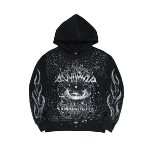 Malykz Black Rhinestone Graphic Hoodie