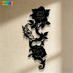 1pc Romantic Dragon with Roses Metal Wall Art & Statue Mural, Iron Craft, Black, Perfect for Bedroom, Boudoir, Love Alcove Decor, Intricate Craftsmanship, Artistic Metalwork, Valentine's Decor, Ideal Gift for Romantic Souls, Ornaments