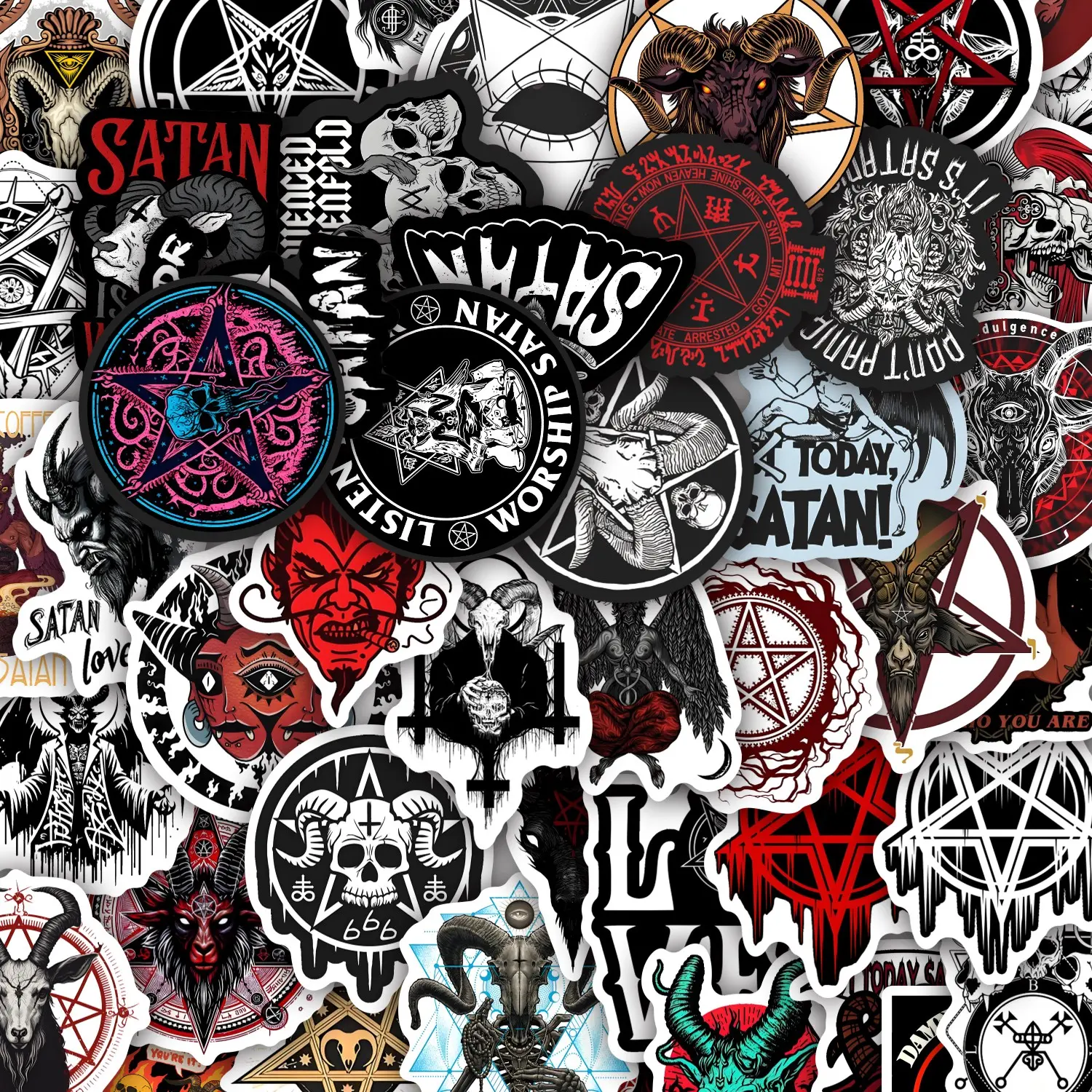 50Pcs Satanic Occult Stickers Pack, Self Adhesive Stickers, Waterproof Gothic Dark Art & Pentagram Vinyl Decals for Laptop, Water Bottle, Journal, Scrapbook & Crafts, Edgy Gift