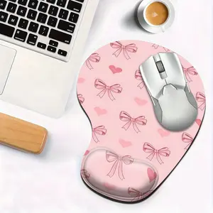 Pink Bow Heart Ergonomic Mouse Pad with Wrist Rest, Cute Non-Slip Gaming Mouse Pad, Coquette Aesthetic Mouse Mat for Laptop, Office, Computer, Pain Relief Memory Foam Desk Pad