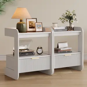 TOKSOM Modern Fluted Nightstand Set of 2, Mid-Century Bedroom Wood Bedside Table with Drawer & Open Shelf, Versatile End Table for Home, Office (White/Walnut/Black)
