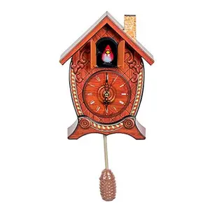 Chalet Style Cardinal Cuckoo Clock with Singing Bird Pendulum Light Sensor Battery Operated Rustic Wall & Table Decor Gift