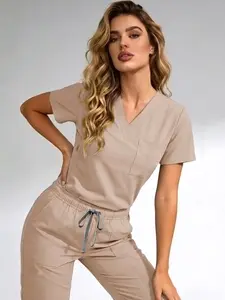 Women's V-Neck Quick-Dry Medical Scrubs Set Nurse Uniform, Stretchy Comfortable Lightweight, Multiple Pockets, Casual Home Wear, All Seasons