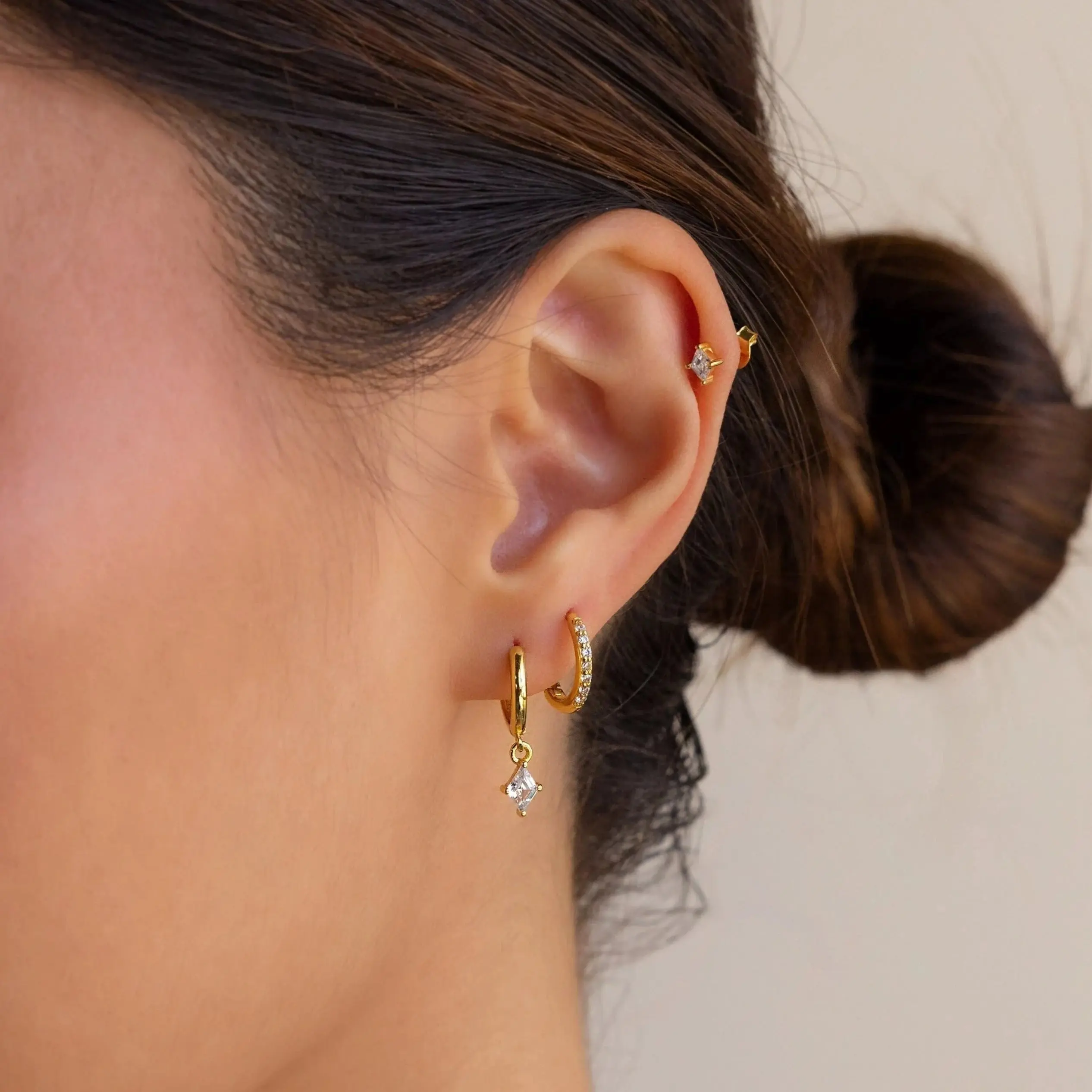 Diamond Pave Earrings Set by Caitlyn Minimalist - Set of 3: Dainty Diamond Dangle Earring, Pave Hoop Earrings, & Crystal Stud Earring - Wedding Jewelry Set - Bridesmaid Gift