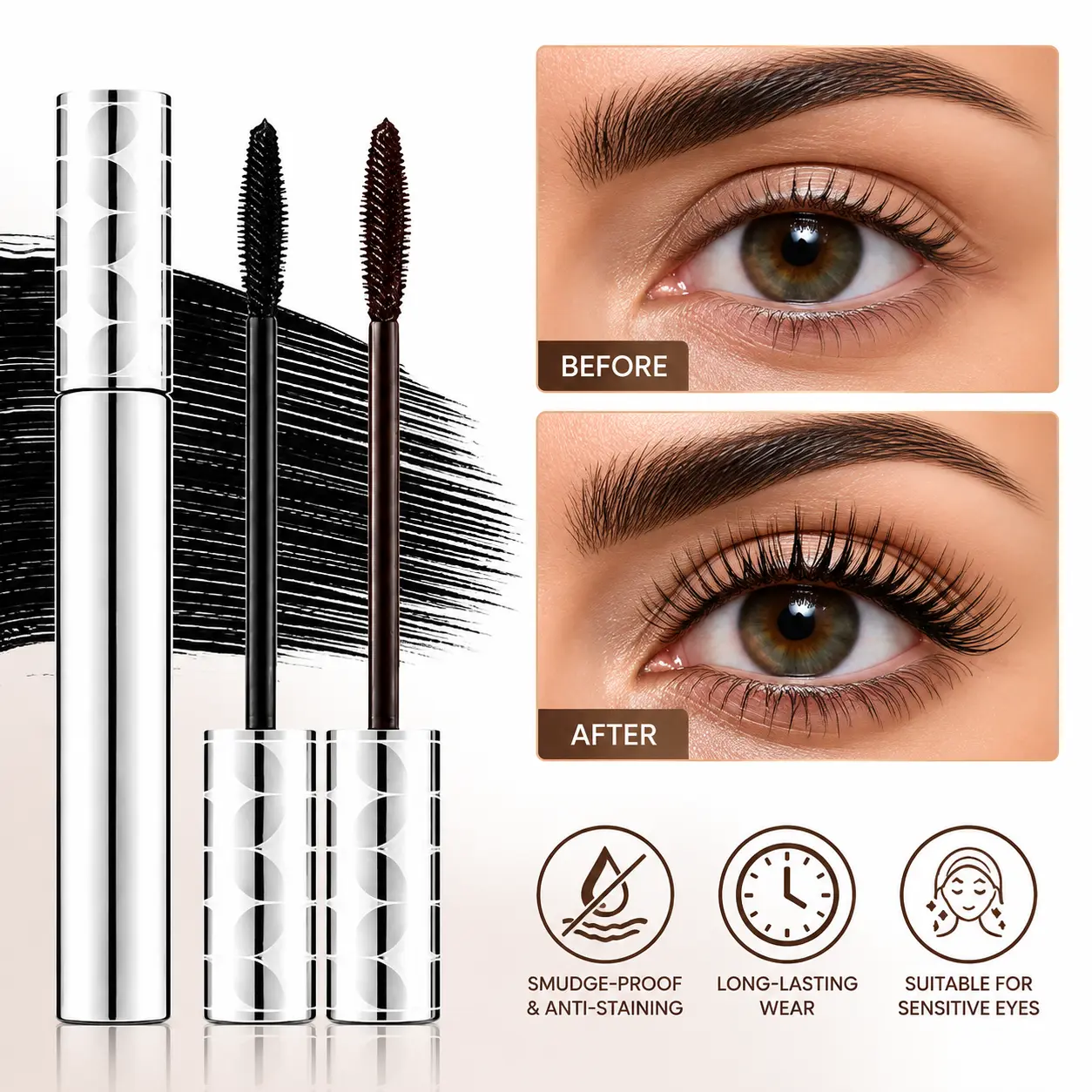 【2026 New Arrival】Lengthening Tubing Mascara - Cosmetic for Youth, Lengthening Curling Volumizing Eye Makeup with Lightweight Clump-Free Formula, Smudge-Resistant Long-Lasting Daily Wear, Cruelty-Free Natural Looking Lash Gift for Women, Natural Looking M