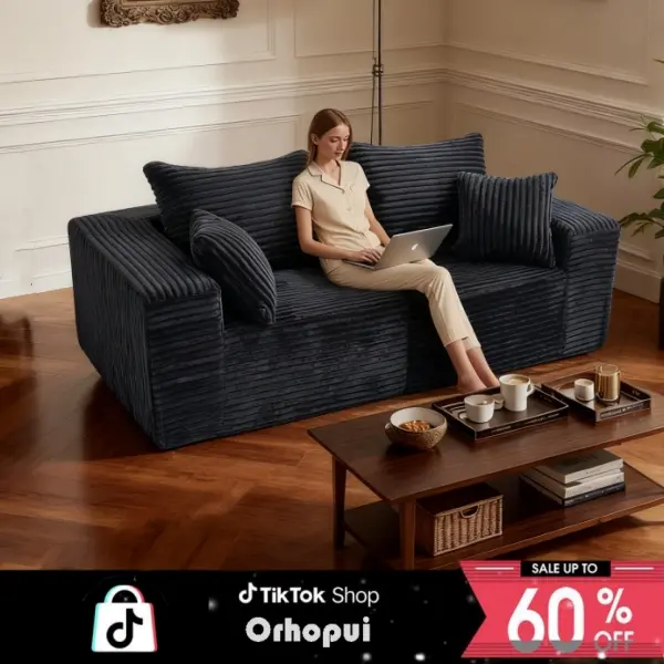 ORHOPUI 2-Seater Extra Deep Corduroy Cloud Modular Sectional Couch, Pet-Friendly Living Room Loveseat, No Assembly Required, Two Seats