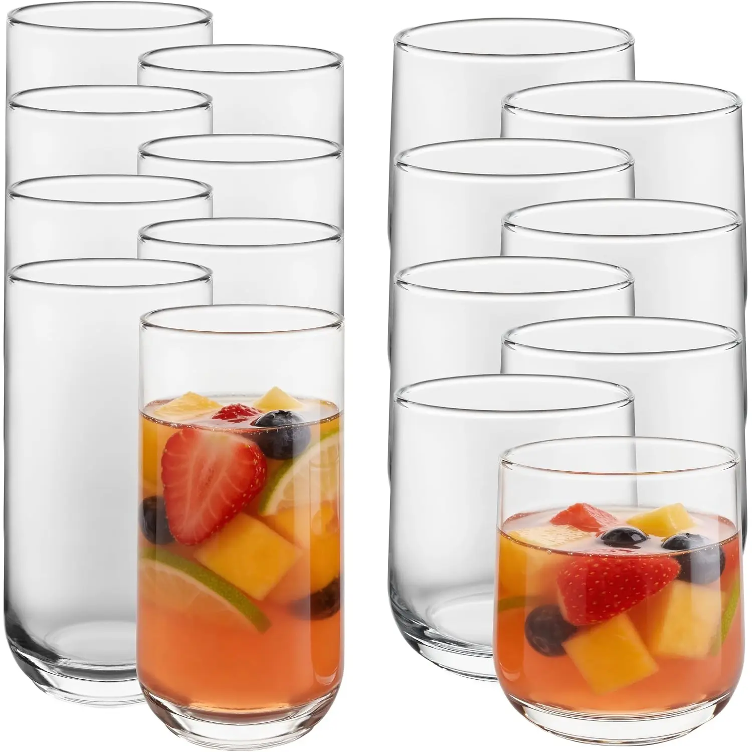 Ascent Tumbler and Rocks Drinking Glasses Set of 16, Glass Drinking Glasses with Curvature, Versatile Glassware Set for Parties and More: Mixed Drinkware Sets