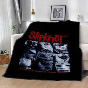 Slipknot-Themed Retro Print Flannel Blanket - Lightweight, Warm, All-Season, Ideal for Indoor-Outdoor Use
