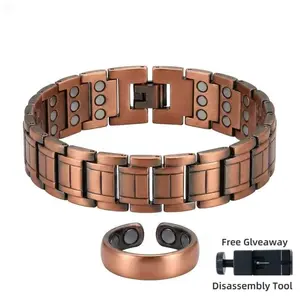 Men's Copper Bracelet Ring Set, 3-Row Magnetic 3500 Gauss, Stylish Men's Health Gift, Adjustable Size, Suitable forWear, Father's Day Christmas Gift