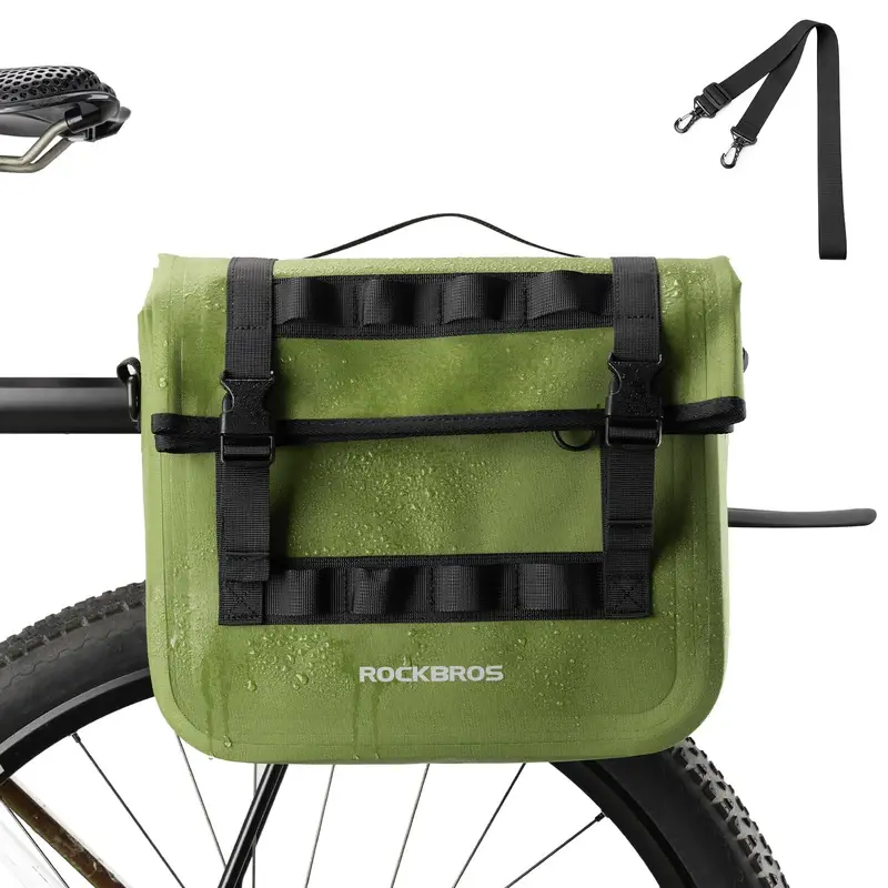 ROCKBROS 15L Bike Panniers for Adults, Waterproof 600D Polyester Roll-Top Cargo Bag for Adventure, Touring & Commuting, Carry, Bicycle, Rear Rack, Cycling