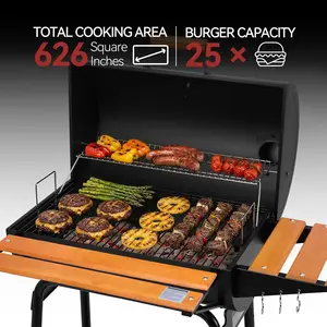 Royal Gourmet 30-Inch Barrel Charcoal Grill with Wood-Painted Side and Front Table, Barbecue Grill for Outdoor Picnic, Patio Backyard Cooking