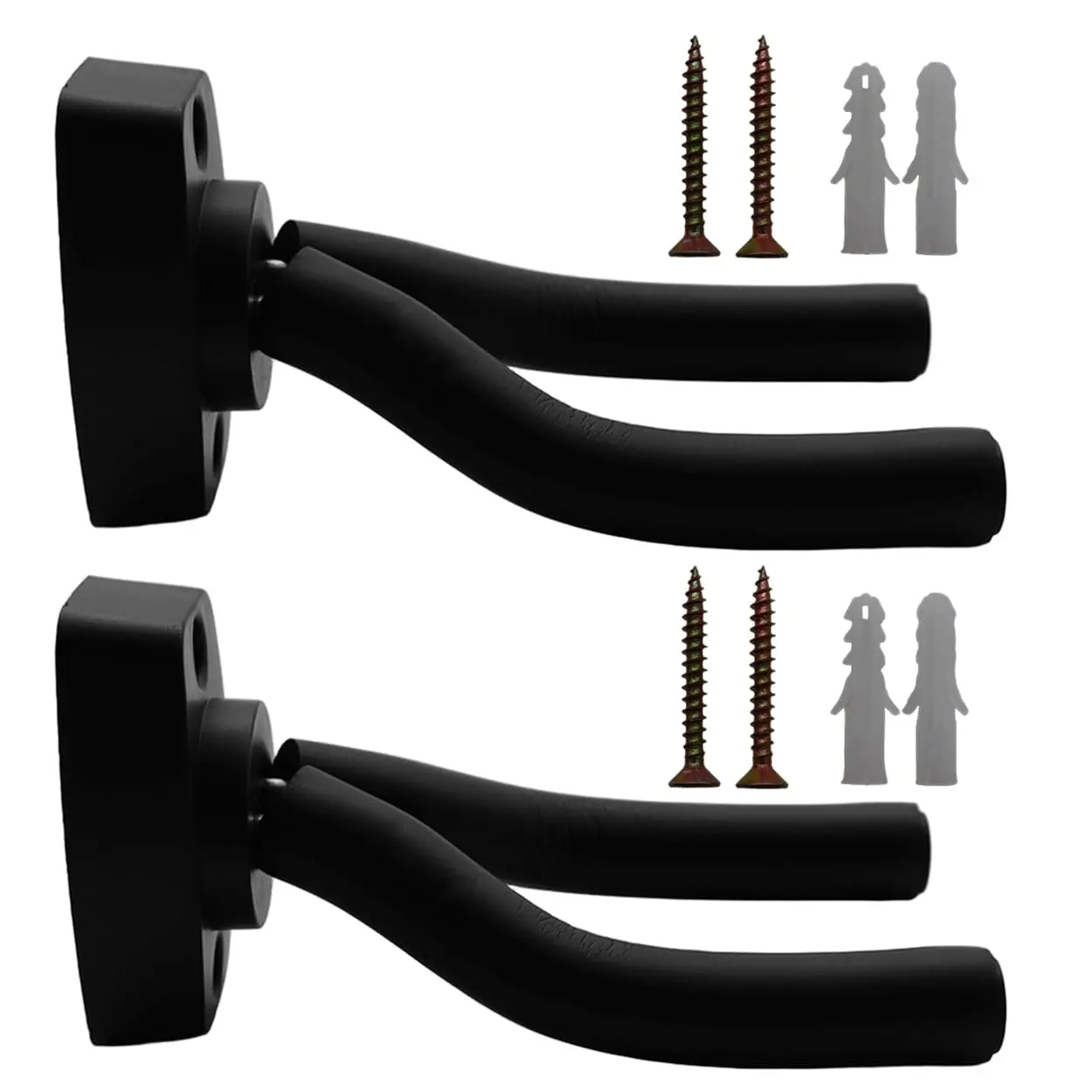 2-Pack Solid Wood Guitar Wall Hangers, Set Stands & Hangers for Most Full-Size Guitars, Basses, Ukuleles, Violins - Display Rack Hook Holder Bracket Musical Instrument Accessory