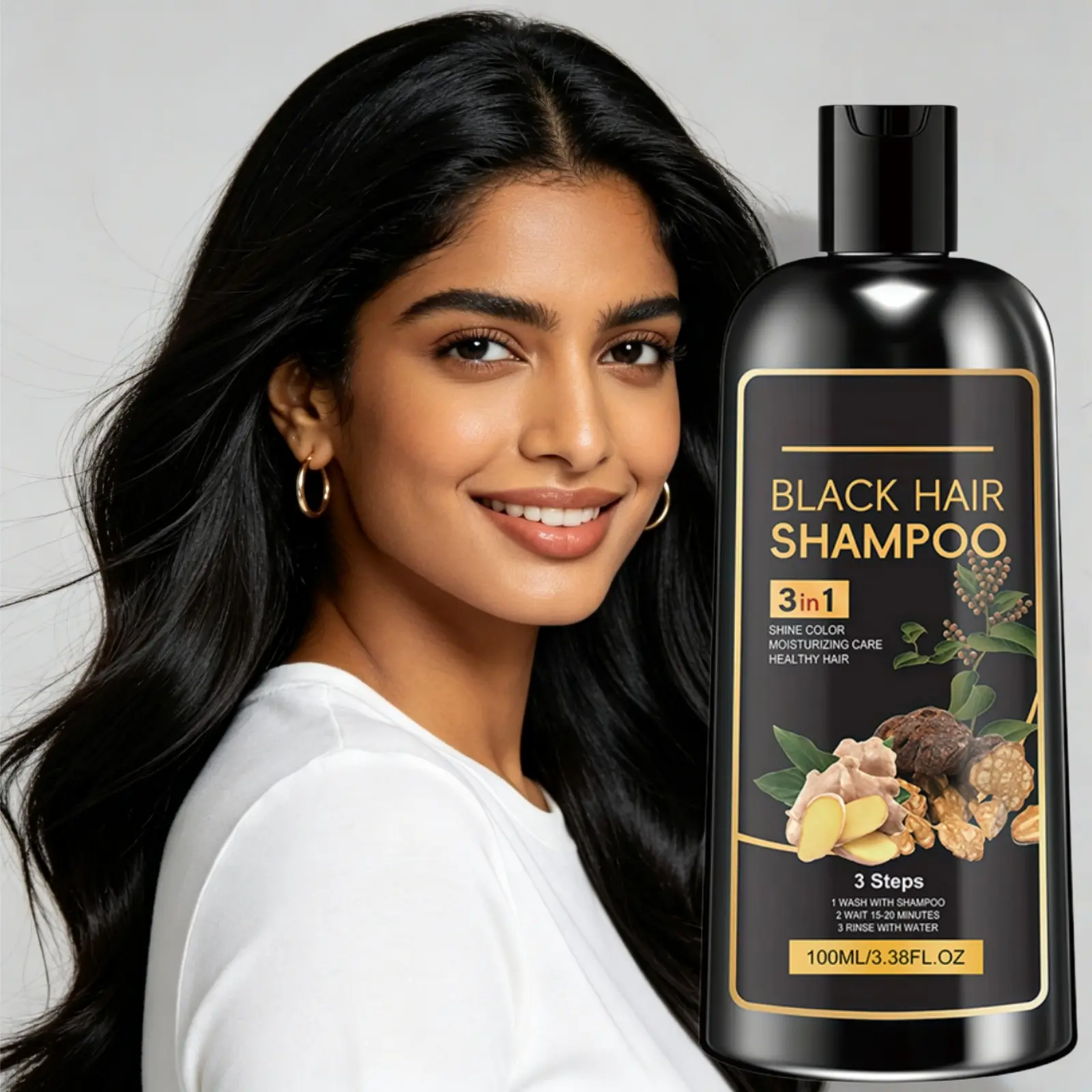 Black Hair Dye Shampoo: Instant Color. Achieve Shiny, Voluminous, and Smooth Hair in Just 5 Minutes. Gentle, Non-damaging, and Moisturizing. Hair Dye.