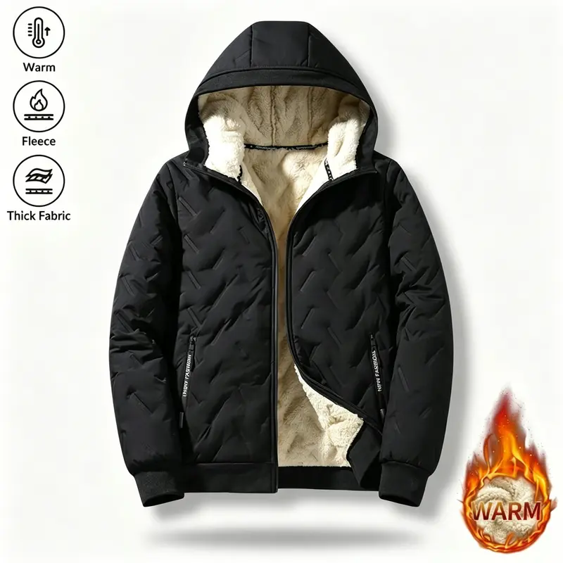 Men's Solid Polyester Lightweight Casual Jacket - Warm Fleece Lining, Fitted Regular Fit, Winter Outerwear