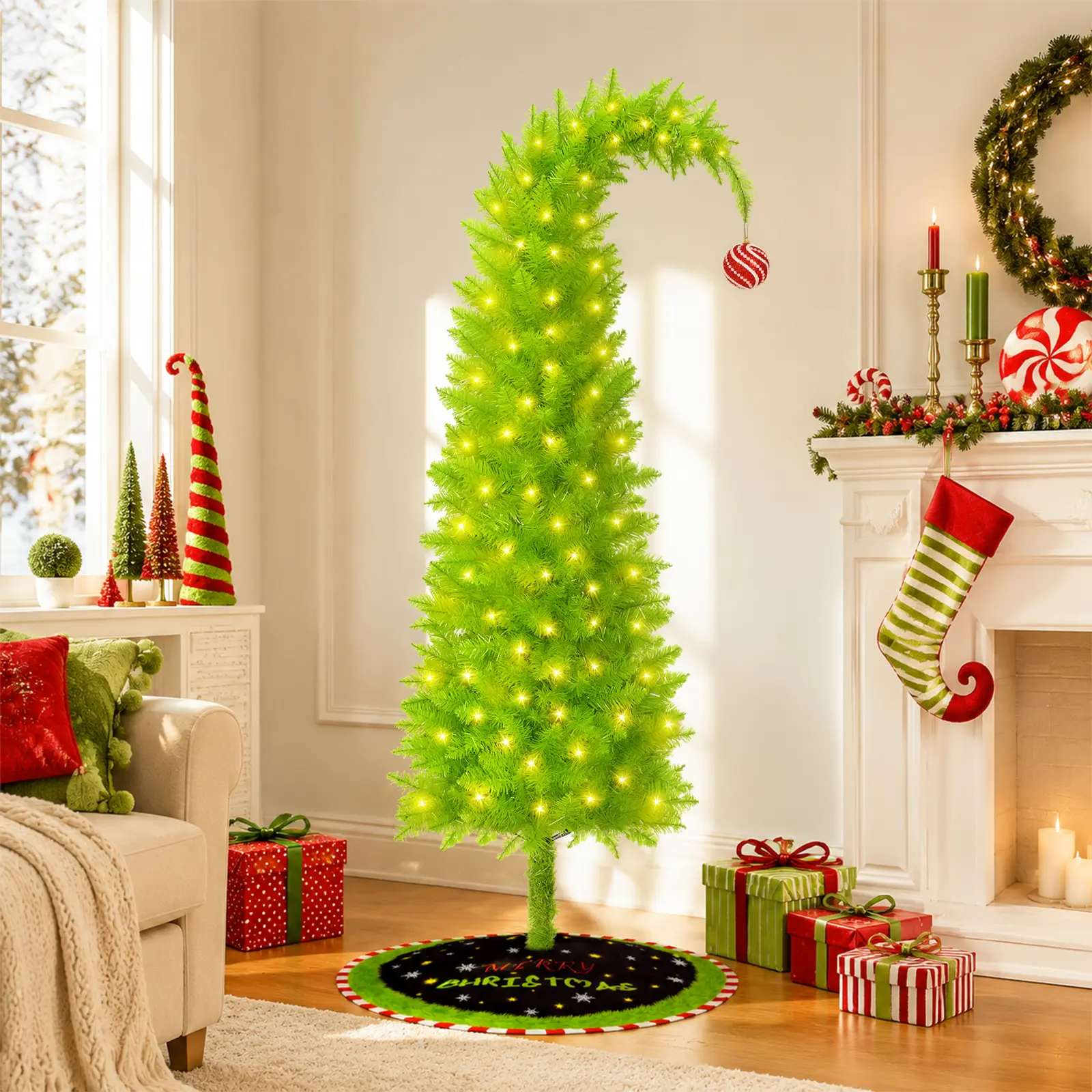 2026 New Flocked Green Christmas Tree 6ft LED Lighting for Home Office & Holiday Parties Cozy Winter Wonderland Decor Ornaments
