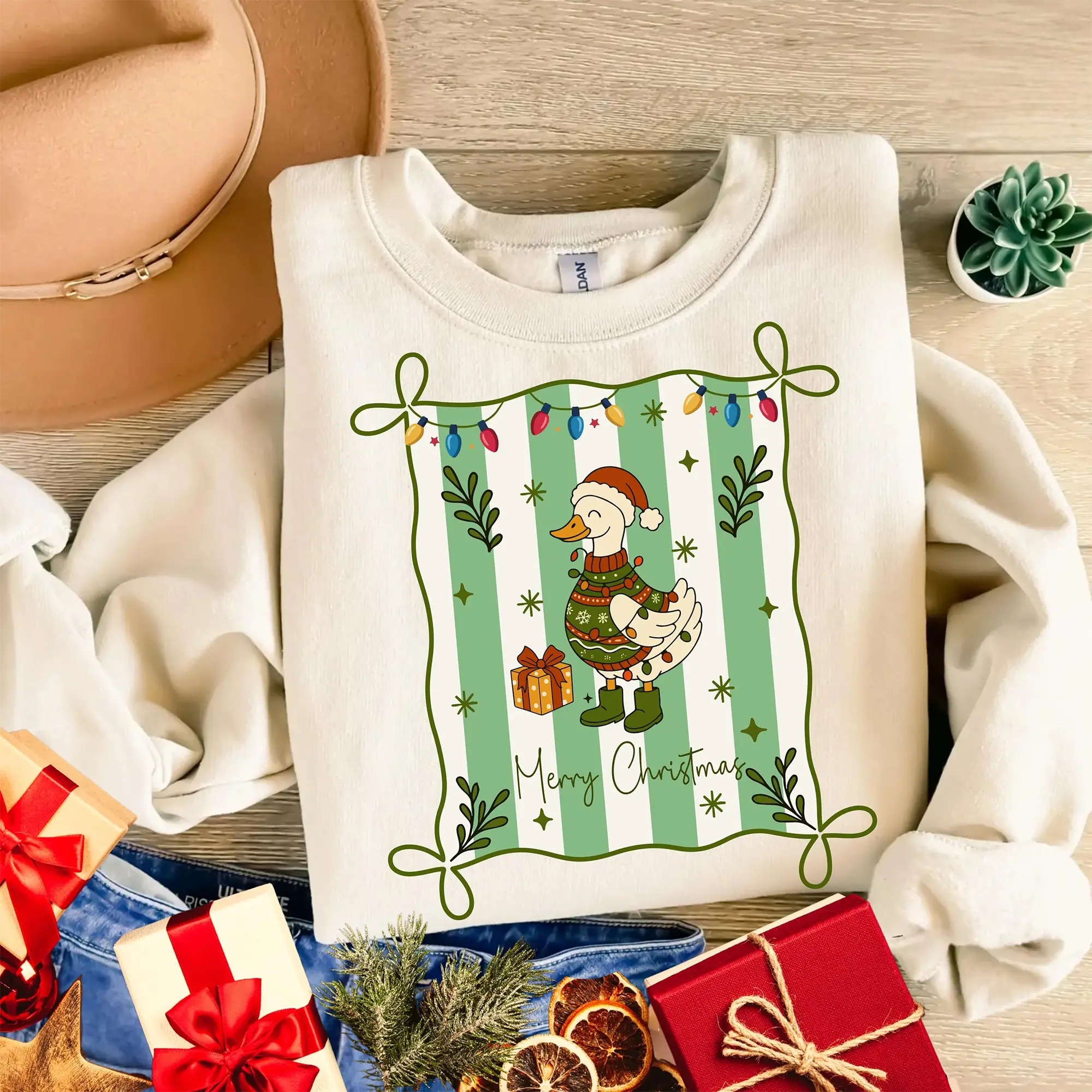 Merry Christmas Goose Sweatshirt, Cute Holiday Duck Sweater, Funny Farmhouse Christmas Crewneck, Cozy Unisex Gift for Women and Men