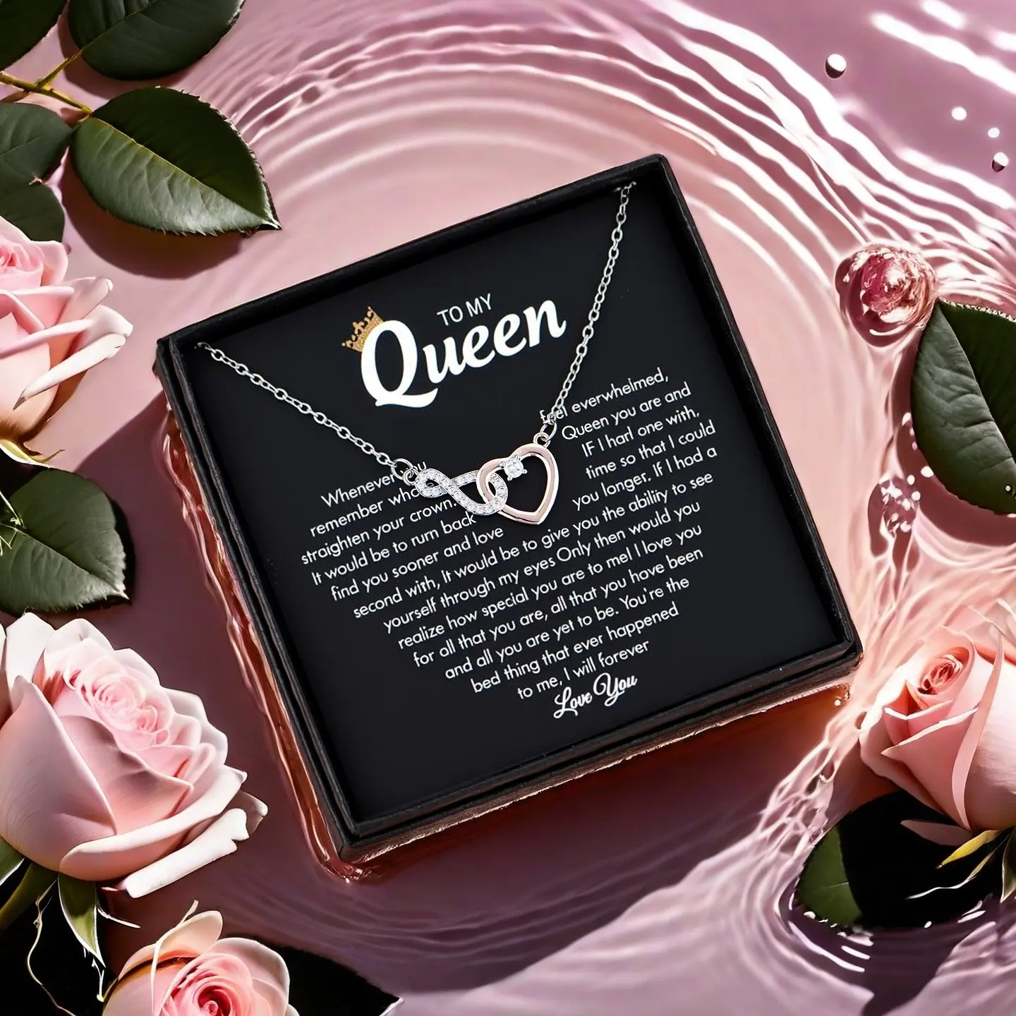 1Pcs “TO MY Queen”  Valentine’s Day Christmas Birthday Gift for Girlfriend : Stainless Steel Heart Pendant Necklace in Luxury Gift Box with Greeting Card - Perfect Jewelry Present for Her  Anniversary Gift for Wife summerwins