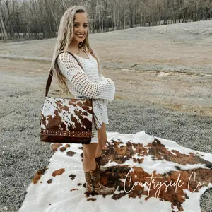Couture Cowgirl Cowhide Purse by Countryside Co. Shoulder Bag tote  bag city women girlfriend gift Women's Large Capacity Shoulder Bag Leather