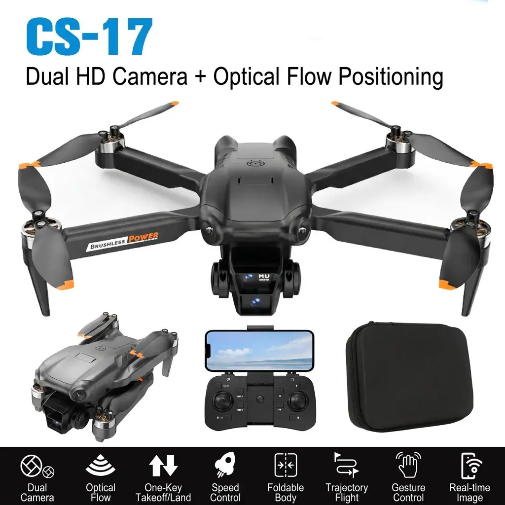 CS17 Foldable Brushless Drone with 4K Dual HD Camera,Optical Flow Positioning Stable Hover, Waypoint TrajectoryFlight, Gesture Photo, Modular 1800mAh Battery Real-TimeFPV Video Transmission RC Quadcopter for Adults BeginnersAerial Photography