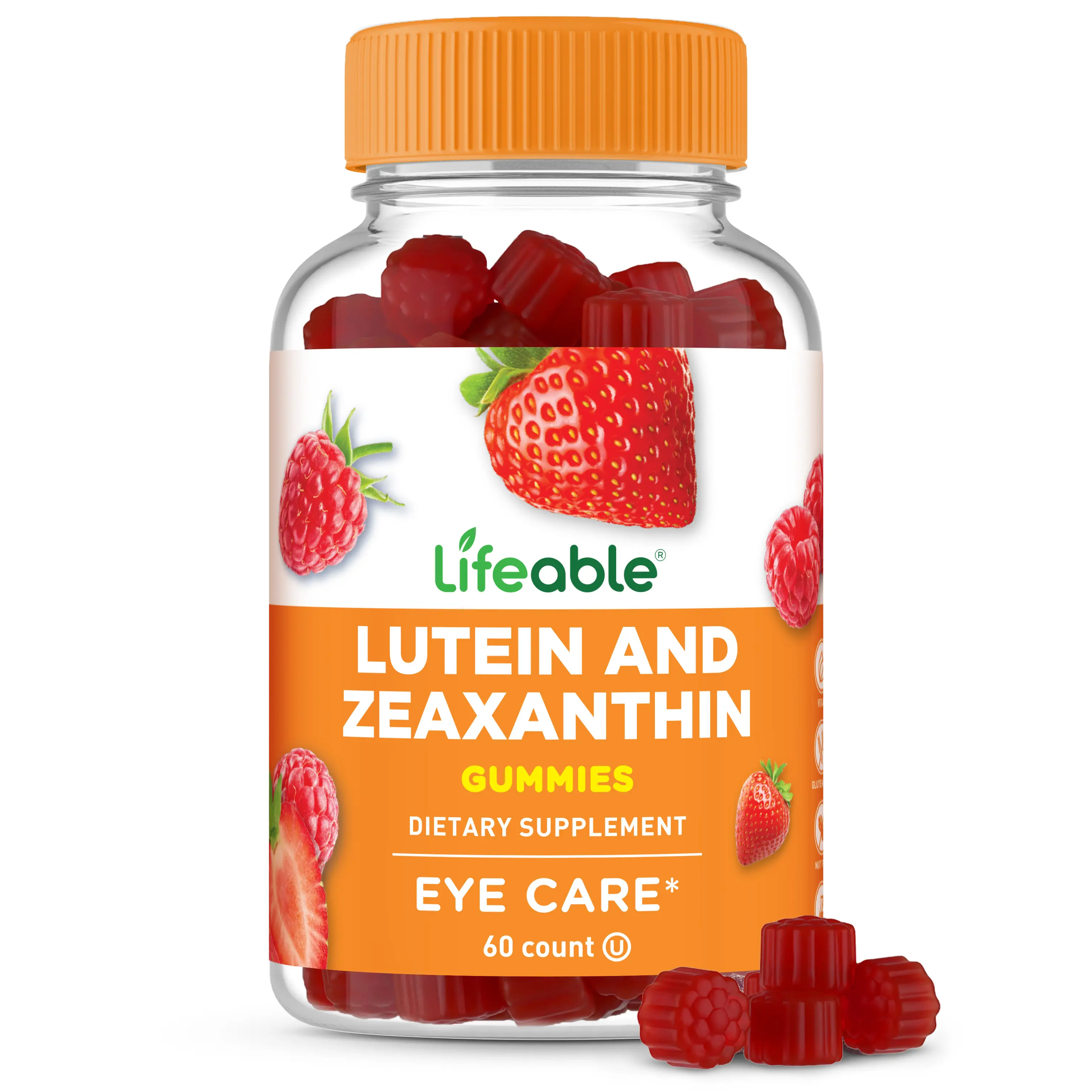Lifeable Adult Lutein & Zeaxanthin Eye Health Vitamin Gummies with Zinc, Raspberry Flavor, Antioxidants, Kosher Certified - 60-Count Vision Support Dietary Supplement, Adults, Chewable