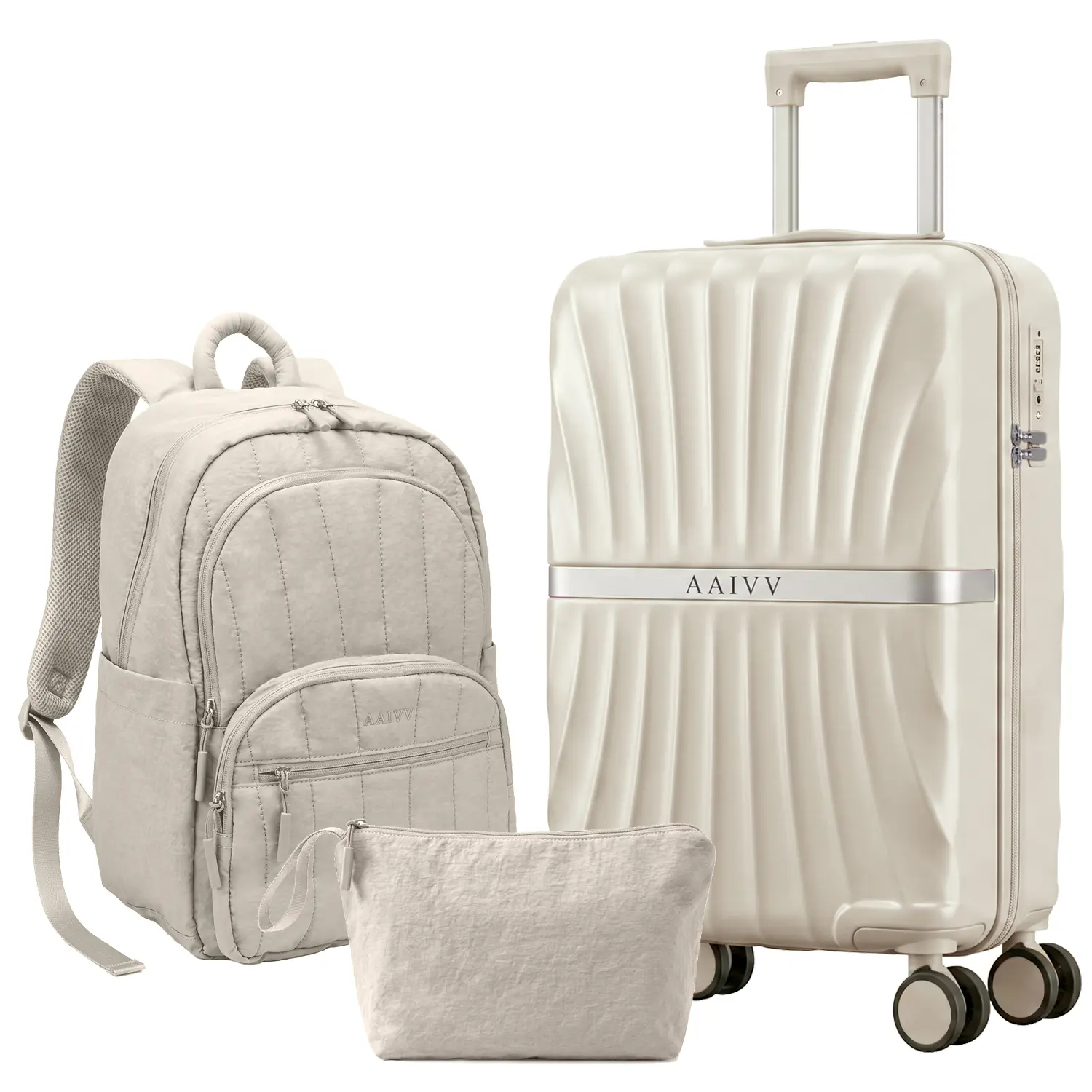 AAIVV 3 PCS Luggage Set with Backpack, 20inch Suitcase USB/USB-C ports, Cup Holder, Spinner Wheels, 15.6-inch Backpack and Toiletry Bag.
