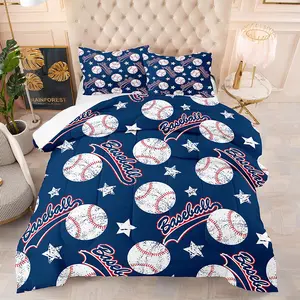 Baseball Pattern Bedding Set, 1 Count Comforter & 1/2 Counts Pillowcase without Filler, Soft Comfortable Bedding Set for Home Bedroom