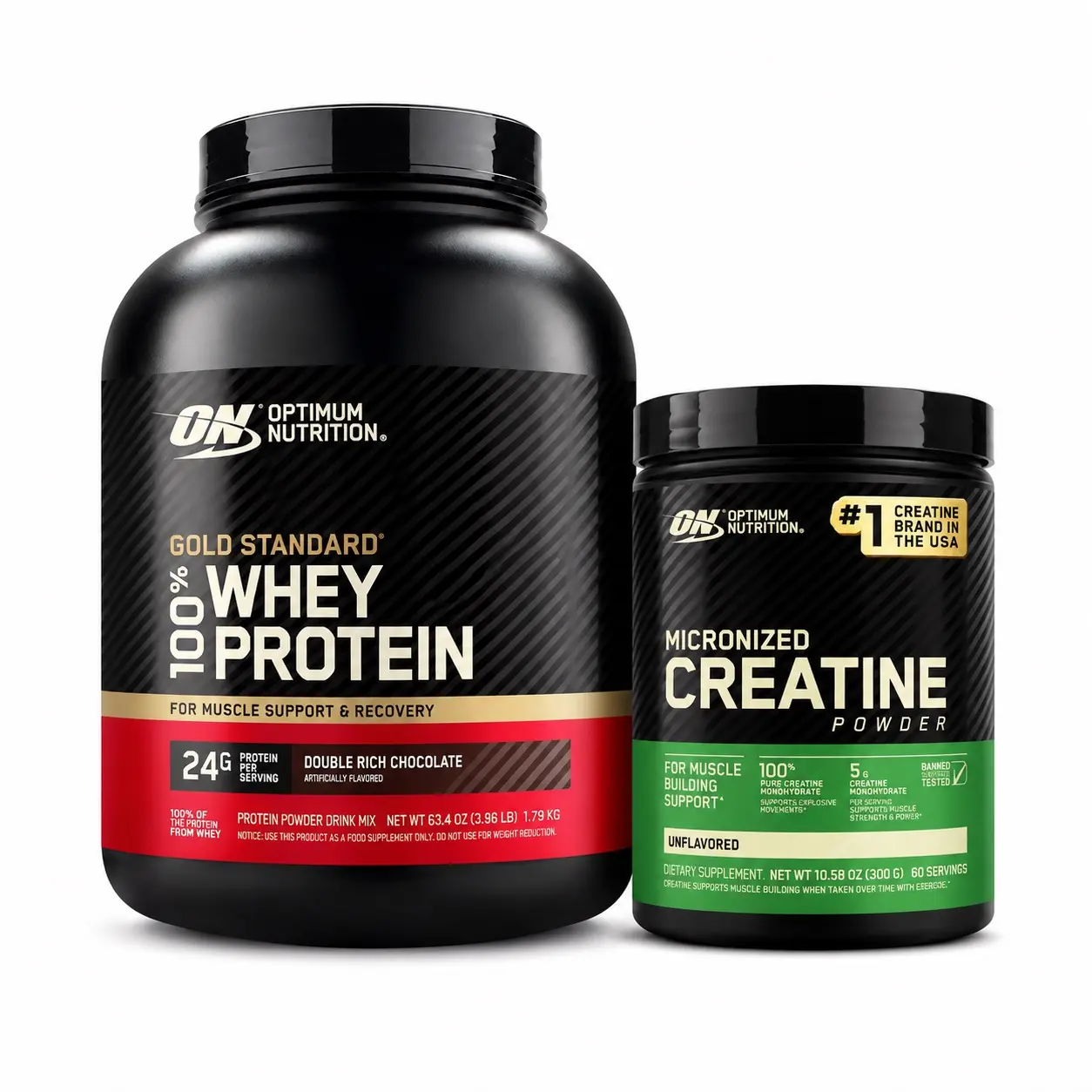 Optimum Nutrition Gold Standard 100% Whey Protein Powder - Double Rich Chocolate, 3.96 lb + Micronized Creatine, 300 g Fitness Supplement Bundle (Protein Powder Combo for Health & Nutrition Support)