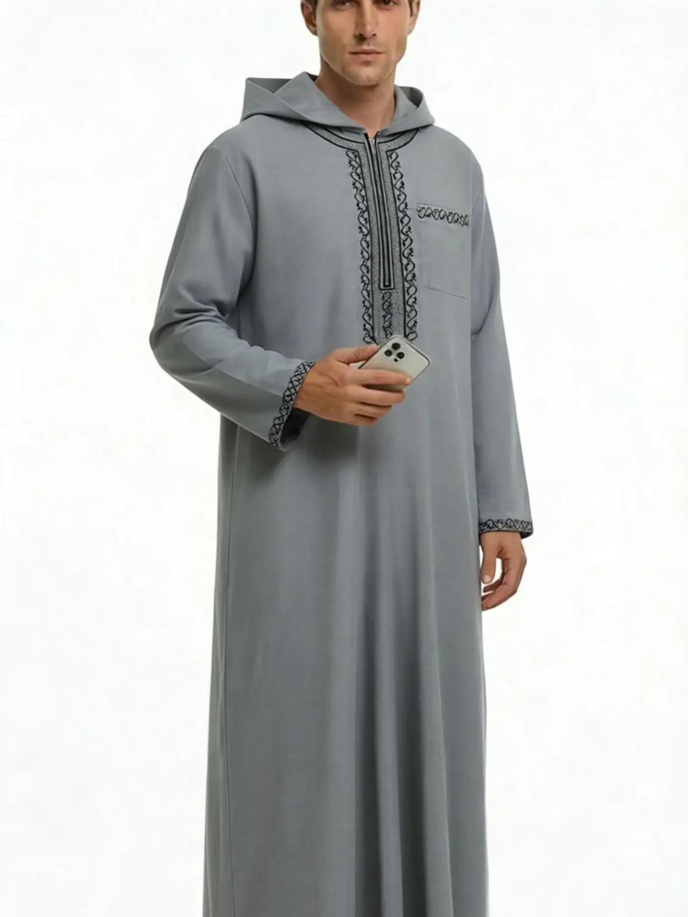 Men's Embroidered Hat Robe, Moroccan Thobe, Islamic Thobe, Modest Muslim Thobe, Jubba Thobe, Jubbah, Moroccan Style, Muslim Traditional Clothing, Eid Al-Fitr and Holiday Wear, Fashionable, Chic and Comfortable Fit, Traditional Arabic Robe
