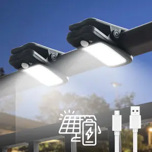 2 Pack Clip on Solar Lights Outdoor Solar Post Lights Motion Sensor Lights 60 LEDs, 3 Modes, Dual Charging, Portable Waterproof Security Light for Fence, Deck, Camping, Grill