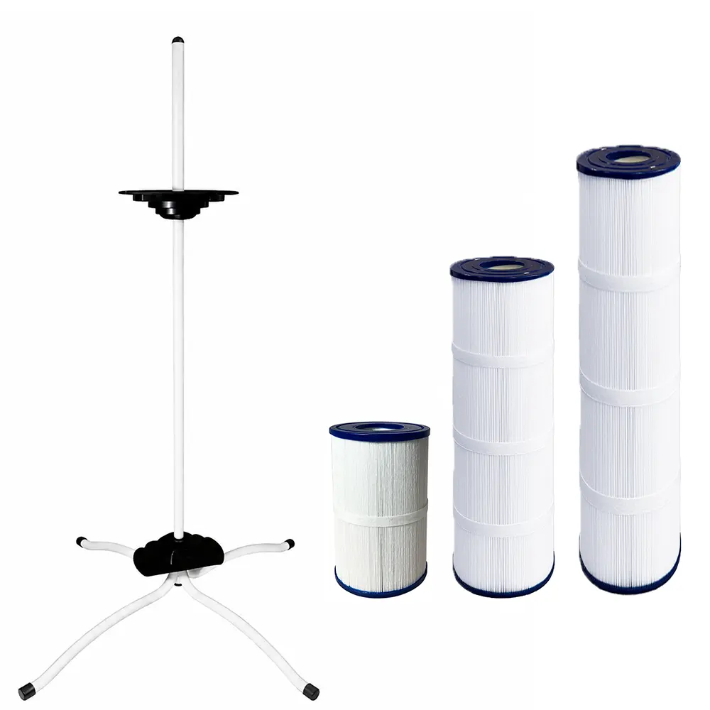 360° Rotating Pool Filter Cleaning Stand – No Bending, Universal Fit for 3"/4"/6" Cartridges, High Pressure Water Flow for Fast Hair & Grease Removal