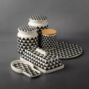 Thyme & Table 10 Piece Ceramic Canister Set with Airtight Lids, Medallion Design, Stylish Storage for Kitchen Organization