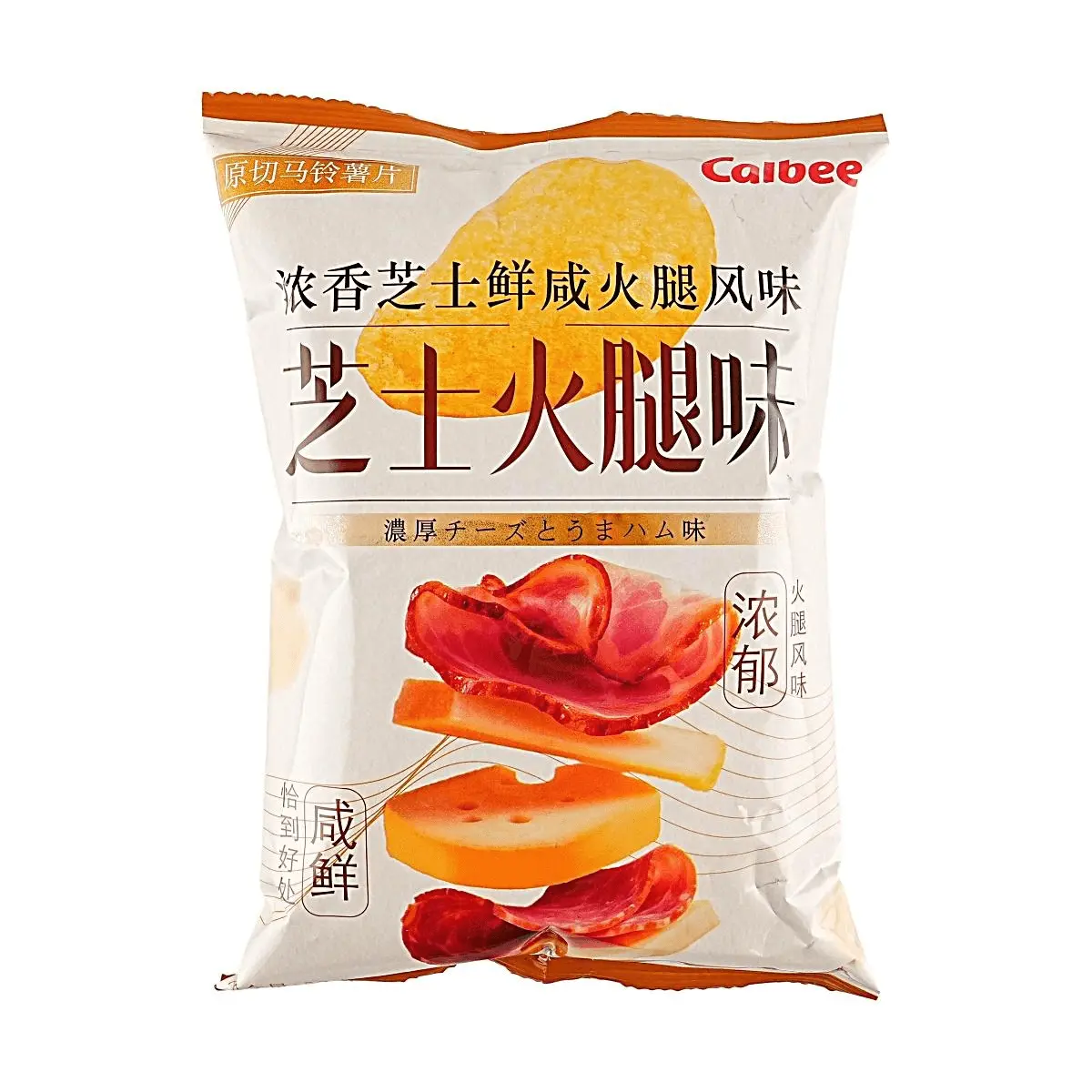 Calbee Japanese Cheese & Ham Potato Chips 52g - Rich Savory Flavor, Crispy Snack