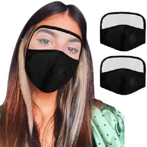 2 Pack Cotton Face Mask Cover with Eye Shield, Breathing Valve, and 4 Filters, Washable, Reusable, Face Cover - Protection from Dust, Pollen, Black