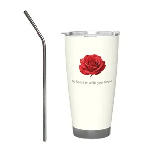 Romantic Red Rose Tumbler - "My Heart Is  You Forever" 20oz Stainless Steel Travel Mug  Lid & Straw, Perfect Gift for Her (Anniversary/Valentine's/Birthday) with
