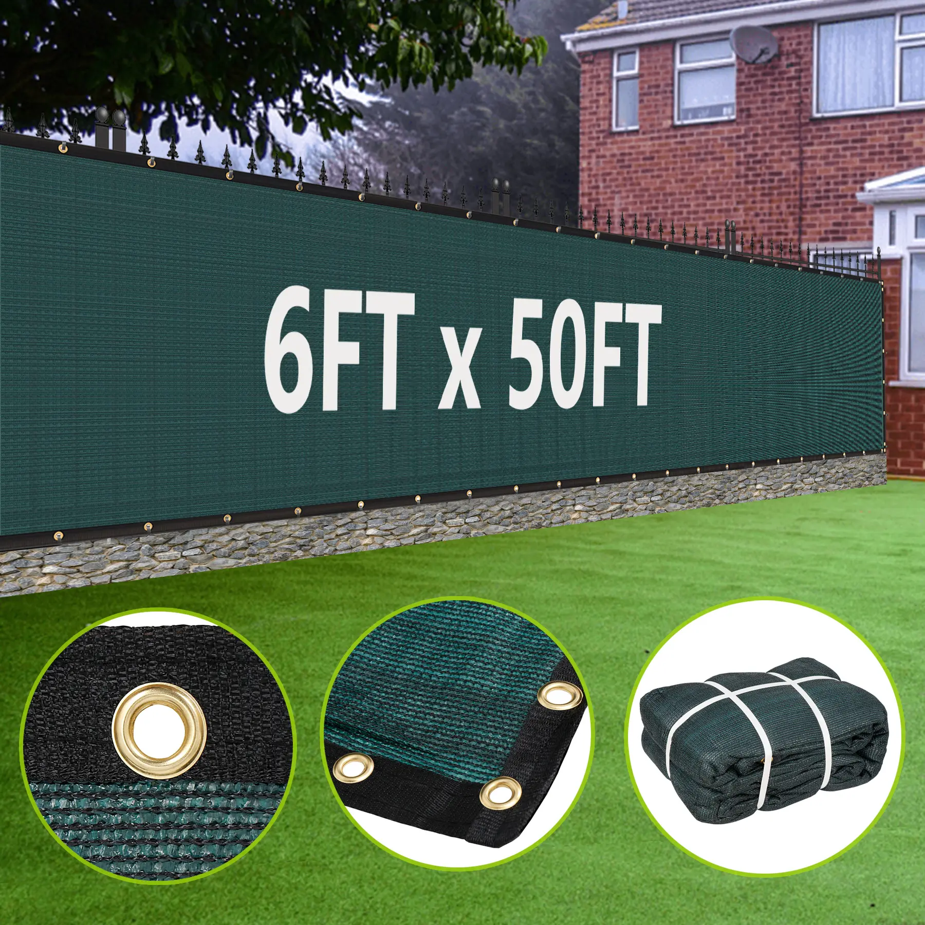 ZENY 6x50FT Heavy Duty Privacy Fence Screen, Green Grommeted Edges Windscreen with Heavy Binding, Fade-Resistant Outdoor Shade Canopy, Patio Canopy for Backyard Decor, Pool Accessories,summerwins