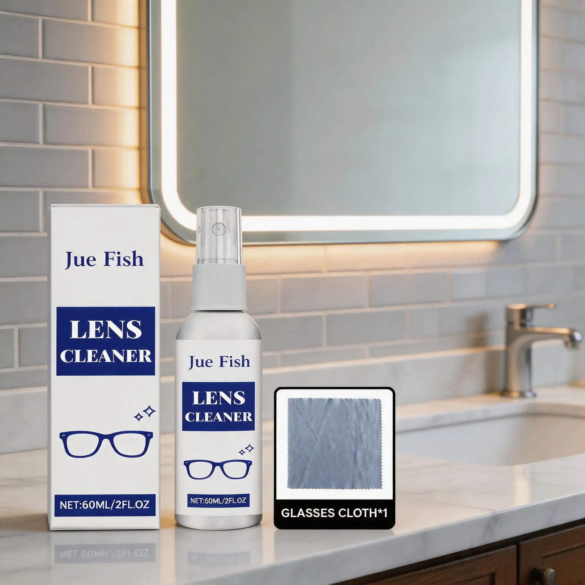 Jue-Fish Easy-to-Carry Glasses Cleaner Spray Bottle - Anti-Fog Optical Liquid for Eyeglass Lenses, Camera Care, Ensures No Streaks & Everyday Use