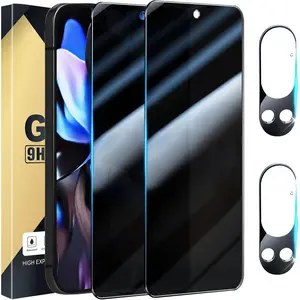 [2+2 Pack] Pixel 9 Pro XL Privacy Screen Protector, 2-Pack Tempered Glass with 2-Pack Camera Lens Protector, High Clarity, Bubble-Free, Anti-Spy Protection for Google Pixel 9 Pro XL 5G