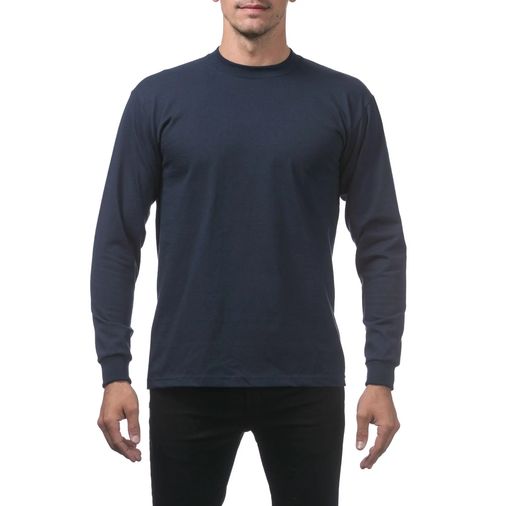 Pro Club Men's Thick Cotton Plain Long Sleeve T-Shirt - Casual Classic Heavyweight Top for Daily Wear, Fabric, Longsleeves, Round Neck, 100% Cotton Men's Long-Sleeve T-Shirts