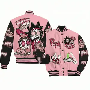 Riick And Mortyy Wubba Lubba Dub Dub Valentine Baseball Jacket,Baseball Varsity Jacket, Sporty Streetwear Look, Everyday Casual Jacket