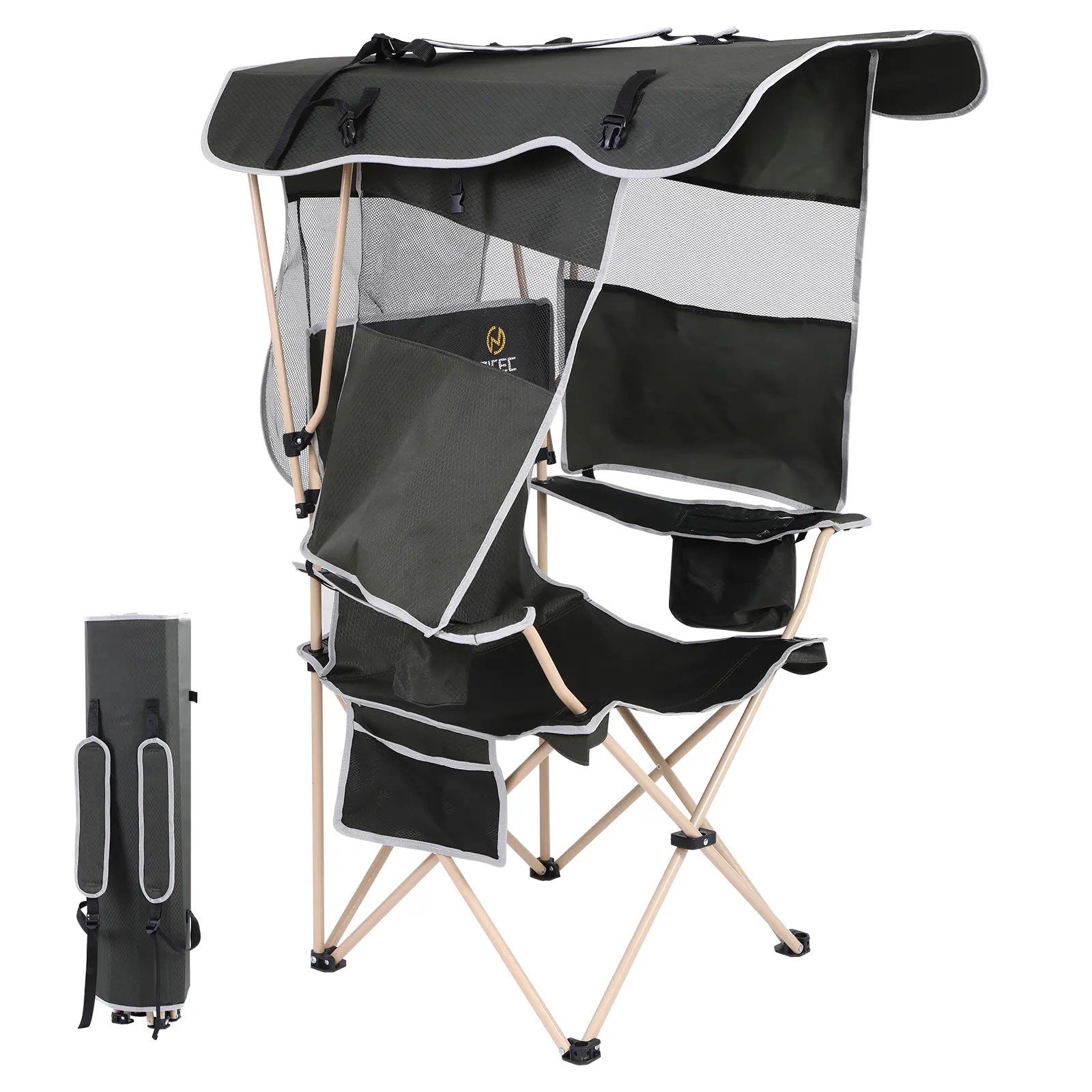Ultimate Outdoor Comfort Deluxe Camping Chair with Canopy, Integrated Shades, Extra-Padded Sports Chairs, Premium Folding Chair with Detachable Shade Canopy, Convenient Side-Pocket and Cupholder
