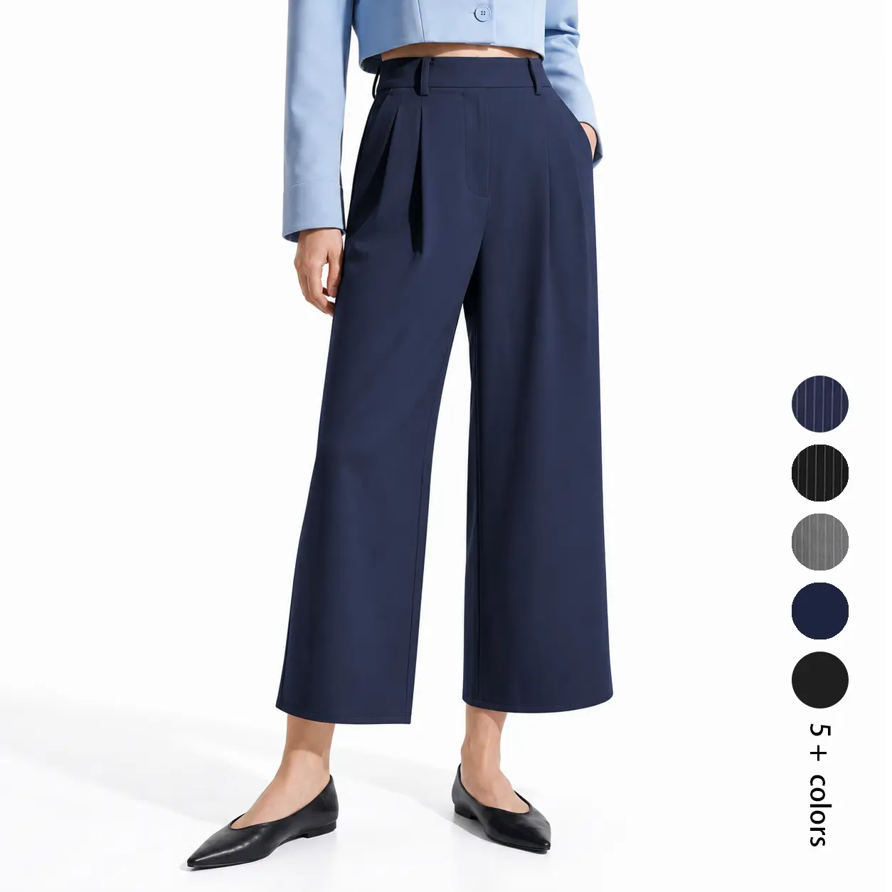 Women’s High Waisted Ankle Length Pinstripe Casual Business Fit Pants with Pockets Office and Daily Wear Trousers ladies Bottoms Stretchy Straight Leg Suit Pants