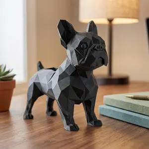 Frenchie Figurine, Geometric Bulldog Model, Minimalist Pet Decor, Modern 3D Printed Art