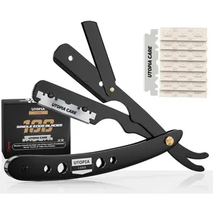 Professional Straight Razor for Men, Barber Straight Edge Razor Safety with 100 Pack Blades, Black