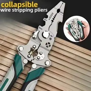 Foldable Multi-Functional Industrial Grade Electrician Wire Stripper, Wirecutters, Durable Precision Tool for Cutting, Crimping, and Stripping, Hand Tools