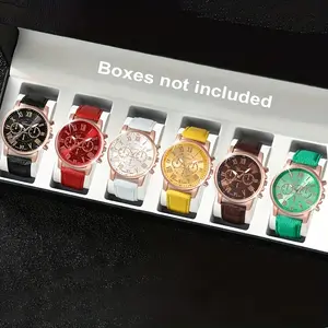 6pcs/set - Ladies and Men's Fashion Quartz Watch Set, Wrist Watch, Round Case-suitable for Daily and Various Occasions, Valentine's Day, New Year's Gift Choice, Fashion Accessories.