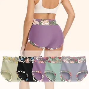 Plus Size High-Waist Briefs - Floral Print, Ultra Soft & Breathable Everyday Panties